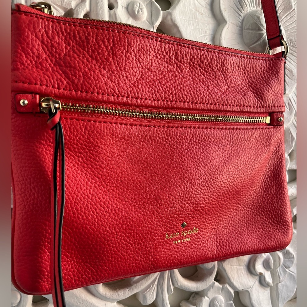 Kate Spade Jackson Coral Pebbled Leather Double Zip Crossbody Bag